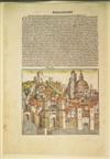 INCUNABULA SCHEDEL, HARTMANN. Liber chronicarum. Leaf 94 only, with hand-colored half-page view of Nicaea on verso. 1494